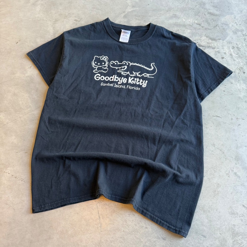 Gildan Goodbye Kitty Sanibel Island Florida Graphic T-Shirt Black Mens Large